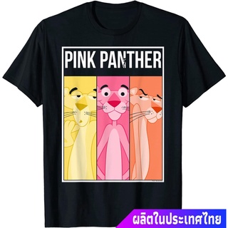 แขนสั้นcrew neck2021womanดิสนีย์  The Pink Panther Colorful Panels T-Shirt Disney พิมพ์การ์ตูน แขนสั้น แฟชั่น เสื้อยืด ผ