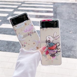 เคสโทรศัพท์มือถือแบบใส กันกระแทก ลายกระต่าย ดวงจันทร์ ก้อนเมฆน่ารัก สําหรับ Samsung Galaxy Z Flip 4 Z Flip 3 5G Z Flip 4 Zflip3 Z Flip4 Z Flip 3