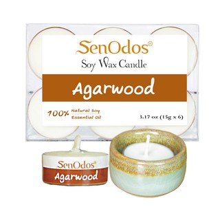 SenOdos Tealight เทียนหอม เทียนทีไลท์ กลิ่นไม้กฤษณา 15g.X6 ชิ้น + เชิงเทียน.