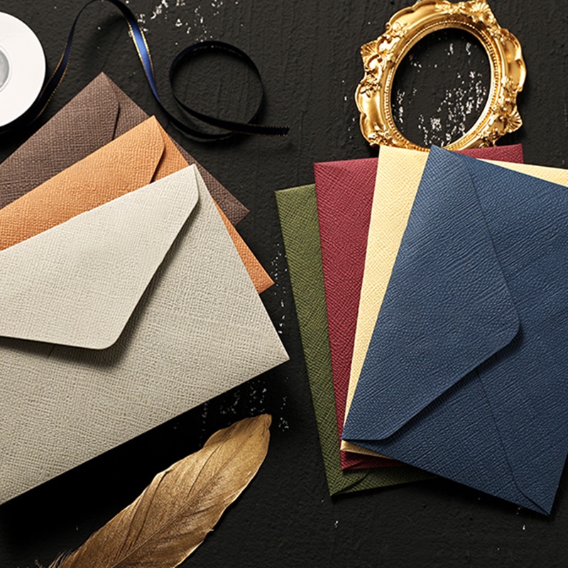 ซองจดหมายผ้าลินินคลาสสิกย้อนยุคทรงซองจดหมายโรแมนติกสีพื้น