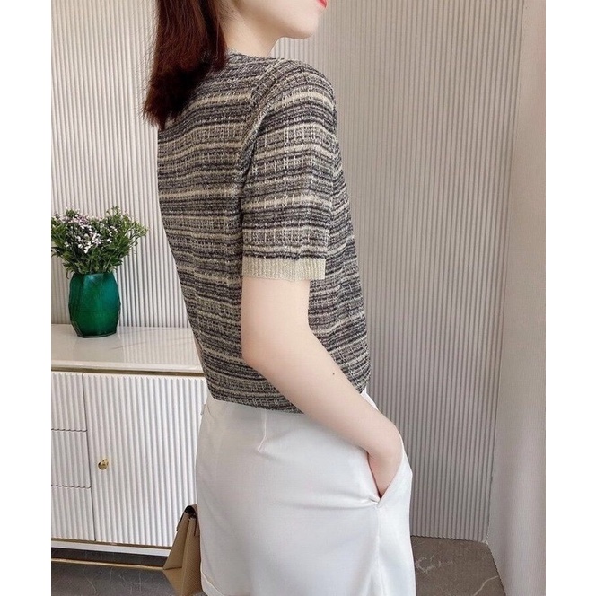เสื้อไหมพรม 2 สี ลายทาง สีทูโทน แอปปิคอทชมพู เทาดำ - byclothingshop8 ...