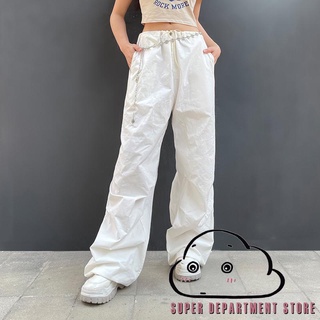 SUPER-Y2K Harajuku Women´s Solid Color Elastic Waist Tie-Up Side Pockets Loose Fit Trousers