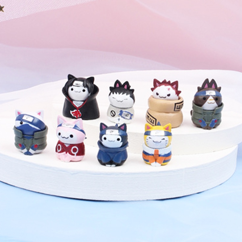 8pcs Anime Naruto Cat Figures Kitten Sasuke Itachi Collectible Action Figurines Mini Itachi Kakashi 