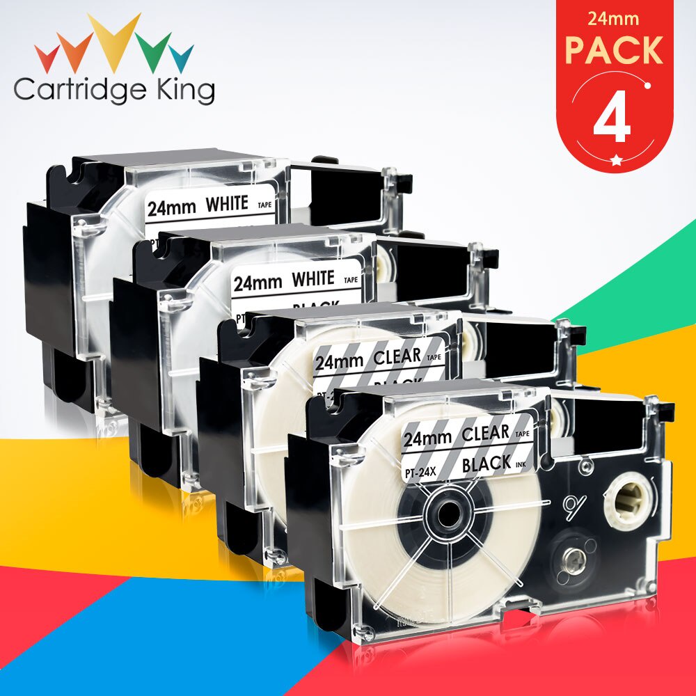 4PK Black on White XR-24WE XR-24X 24mm Tape for Casio KL-G2 CWL300 KL430 KL8100 KL8200 KLC500 EZ Lab