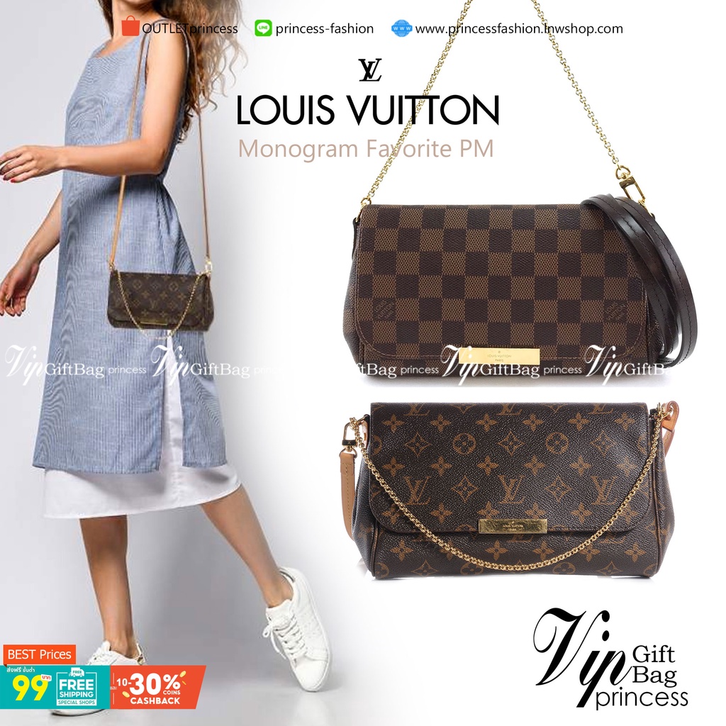 VIP 】หนังแท้ LOUIS VUITTON Monogram Favorite PM Multicolor Damier Ebene Canvas Cross Body Bag