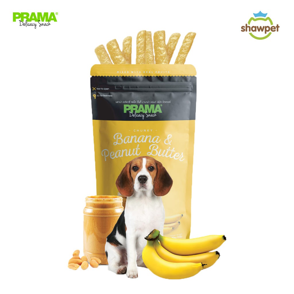 PRAMA Delicacy Snack พราม่า เดลิคาซี่ สแน็ค รสกล้วย&พีนัทบัตเตอร์ ขนมสุนัข ขนาด 70 กรัม