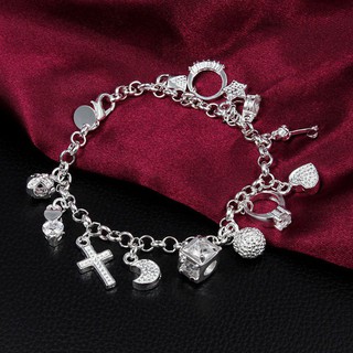 สร้อยข้อมือชุบเงิน 925 เครื่องประดับสตรี 13 Charm