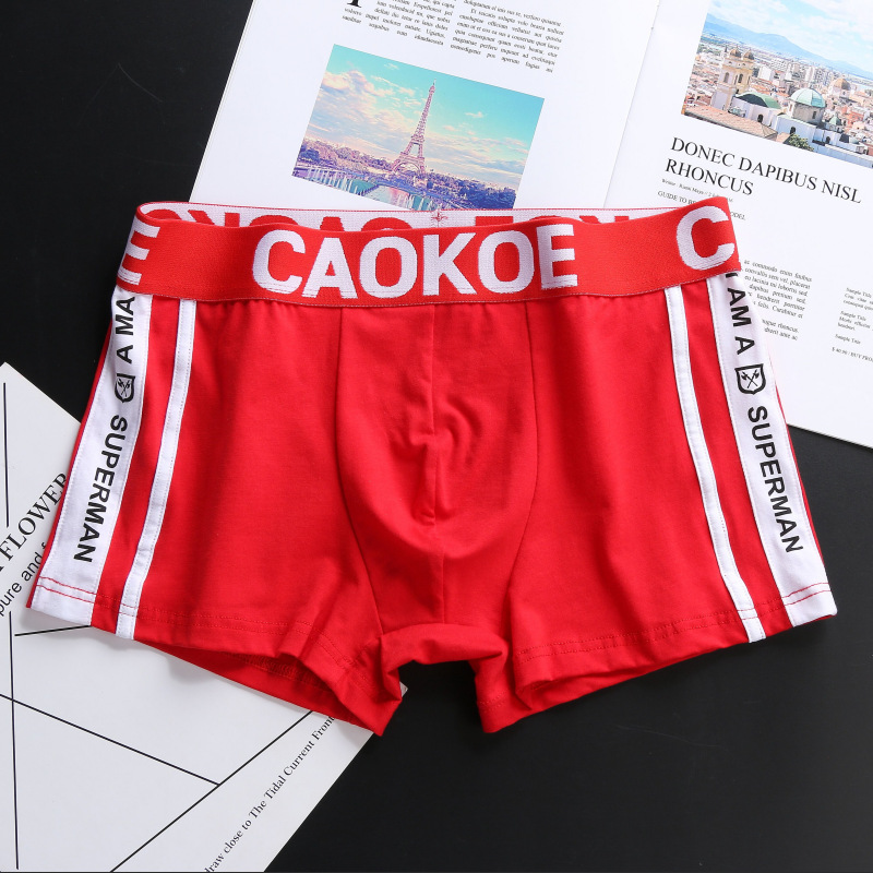(1 ชิ้น สีสุ่ม) Personality Trend Young Students Solid Color Breathable Cotton Boxer Briefs Men’s Panties