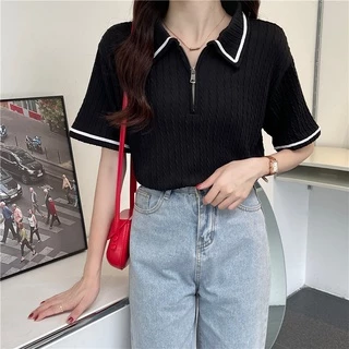 Suxi เสื้อโปโลแขนสั้น คอปก ทรงหลวม สีพื้น เข้ากับทุกการแต่งกาย แบบเรียบง่าย แฟชั่นฤดูร้อน สําหรับผู้หญิง