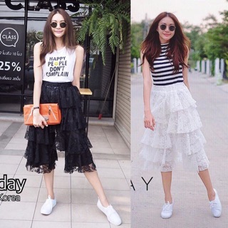 💜 Lace Triple Layer midi skirt 💜 ส่งฟรี📮