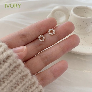 Ivory ต่างหูมุก ทรงเรขาคณิต ป้องกันอาการแพ้ เครื่องประดับแฟชั่น สําหรับผู้หญิง