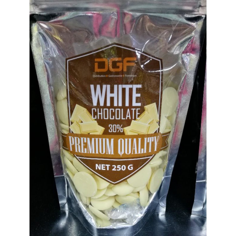 ไวท์ ช็อกโกแลต 30%คูเวอร์เจอร์ช็อกโกแลตขาว) (ตรา ดีจีเอฟ) White Chocolate Couverture 30% (DGF Brand) 250g