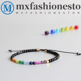 Mxfashione สร้อยข้อมือหินนําโชค 7 จักระ คริสตัลธรรมชาติ 12 กลุ่มดาว ปรับได้ สําหรับเล่นโยคะ