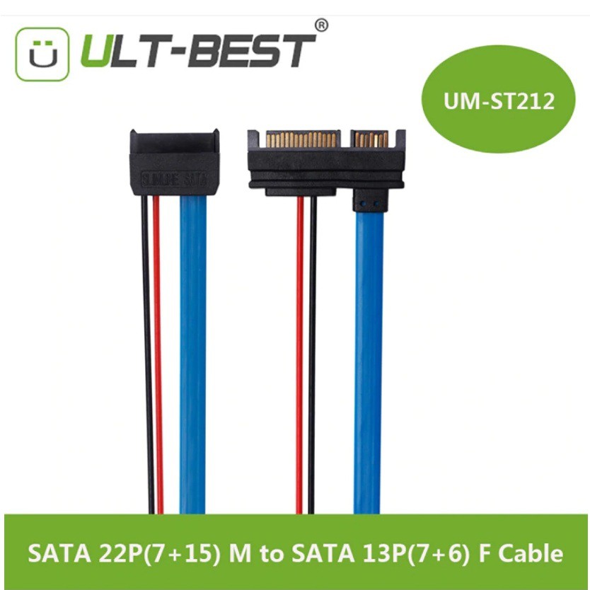 ULT-Best SATA 5V Cable Serial ATA 22Pin 7+15 Male to Slimline SATA 13Pin 7+6 Female Connector Conver