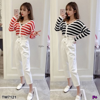 TW7121 Set 2 ชิ้น เสื้อลายริ้วแขนยาว+กางเกงขายาว