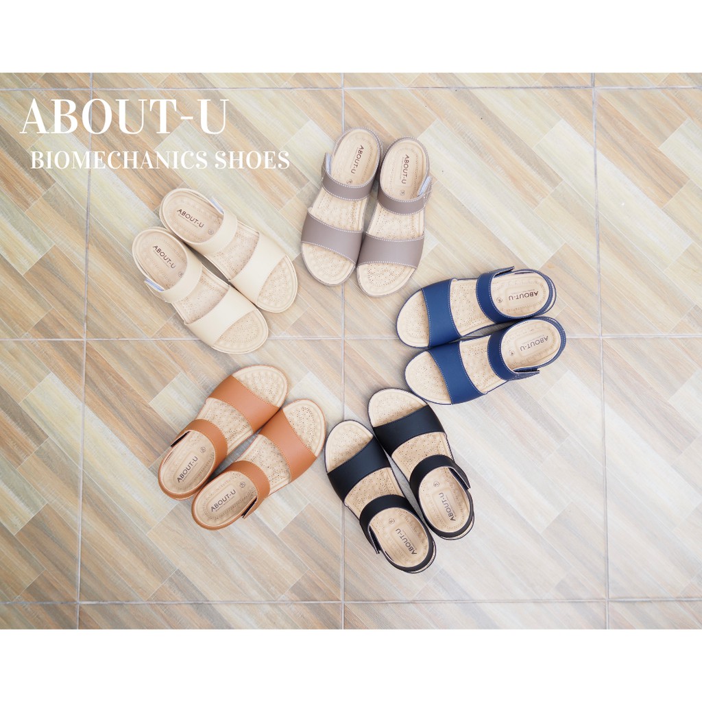 ABOUT-U รองเท้าเพื่อสุขภาพผู้หญิง รัดส้น ใส่สบาย น้ำหนักเบา เย็บรอบ ใช้ทน กันน้ำ กันลื่น รุ่นรัดส้นหน้าเต็ม