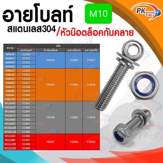 อายโบลท์ S สแตนเลส 304 M10 แบบชุดขนาดเล็ก ประกอบด้วย (อายโบลท์+แหวนอีแปะ+แหวนสปริง+หัวน็อตล็อคกันคลาย)