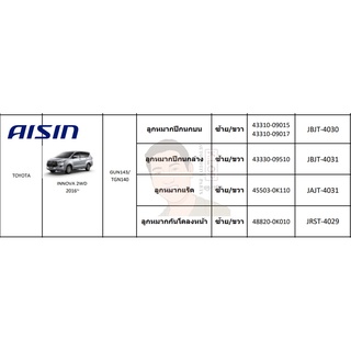 ชุดลูกหมาก AISIN : Toyota Innova 2016-