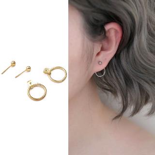 【Ready Stock】Korean Vintage Earrings Jewelry Cute Gold Color Geometric Round Metal Stud Earrings Best Gift for Women Girl