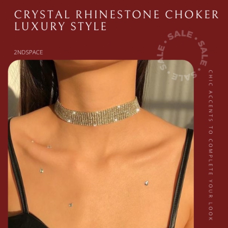 SALE สร้อยคอโชคเกอร์เพชรคริสตัลสีเงิน แฟชั่นลุคเซ็กซี่ สไตล์สายฝอแซ่บๆ Crystal Diamond Reflex Layers พร้อมส่งนะค้า