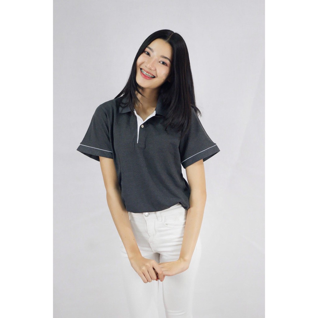 เสื้อโปโลผู้หญิงเข้ารูป ผ้าTKผสมโพลีเอสเตอร์ โทนขาวดำเทา สีพื้น (4สี มีไซส์ให้เลือก) พร้อมส่ง ราคา ถูกที่สุด ดีลบีเคเค แกลเลอรีภาพที่ 4