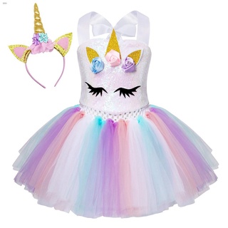 Unicorn dress female pain unicorn sequin costume floral event princess dress up birthday party dress up with headband Ch