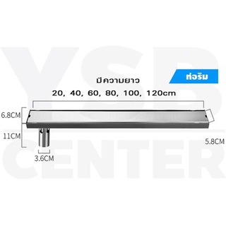 รางระบายน้ำ ท่อด้านข้าง ตะแกรงระบายน้ำ สแตนเลส304 กันกลิ่นกันแมลง 2in1ปูกระเบื้องบนฝาท่อ