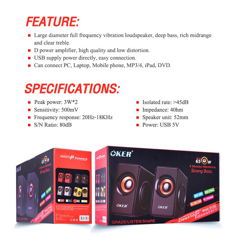 🚀ส่งเร็ว🚀 OKER SP-528 Desktop Speakers ลำโพง คอมพิวเตอร์ ทีวี มือถือ ผ่านช่อง 3.5มม #DM 528