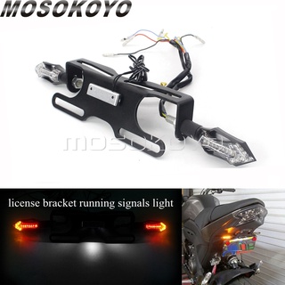 Motorcycle Fender Eliminator Turn Signals License Plate Bracket Lights w/ Running Tail Lamp for Yamaha Honda Kawasaki ZX