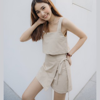 wuffle studio: Wrap Skirt Shorts กางเกงขาสั้น กางเกงกระโปรง กางเกงลินิน กางเกงคอตตอน