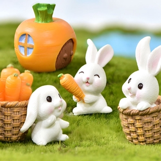 Cute Animal Cartoon Bunny Carrot Resin Gardening Plant Accessories Micro Landscape Ornaments Garden Decoration