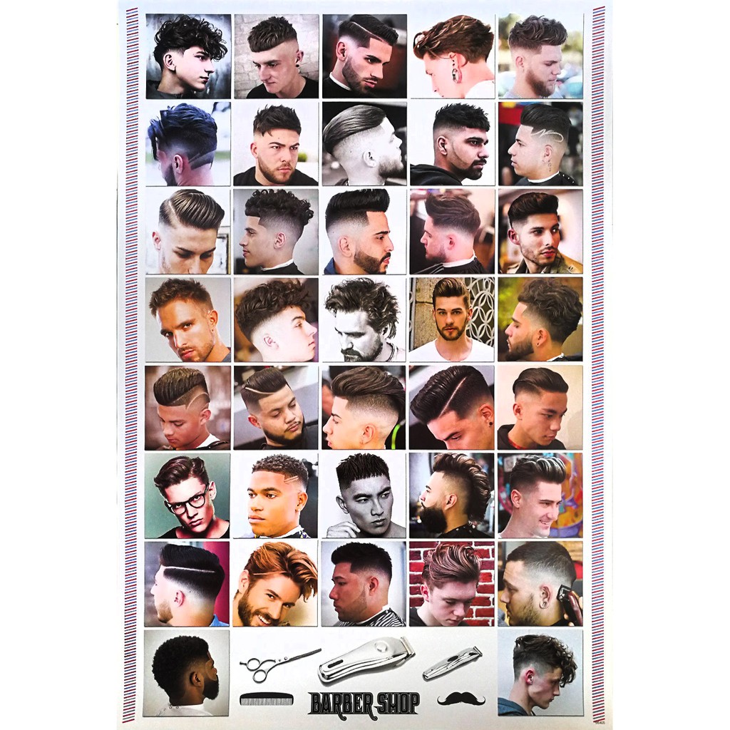 โปสเตอร์ ทรงผมชาย Men's Hairstyles Poster 24”x35” Inch Fashion Barber Salon Hairdresser v11