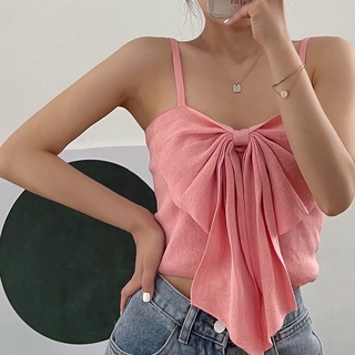 Bowknot camisole ผู้หญิงการออกแบบความรู้สึกด้านนอกสวมใส่ฤดูร้อนสั้น SLIM FIT สวมใส่ภายในสุทธิสีแดงบริสุทธิ์ lust ลมสาวร้