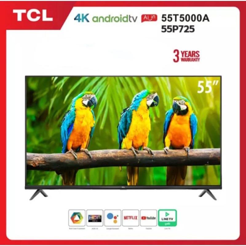 TCL ทีวี55นิ้ว LED 4K UHD Android TV Wifi Smart TV OS(รุ่น55T5000A/55J7000A/55P725)