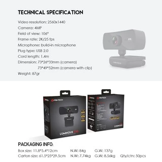 FANTECH WEBCAM LUMINOUS C30 1440P 2K QUAD HD USB Web Camera Webcam With Built-In Microphone