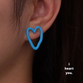 Blue  Heart Stud Earrings Heart Stud Earrings ต่างหูหัวใจฟ้า