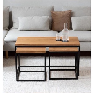 Coffee table set with real wood top minimal ชุดโต๊ะกาแฟพร้อมท็อปไม้จริง