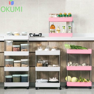 OKUMI_SHOP ชั้นวางของพลาสติก โครงสแตนเลส 2- 5ชั้น มีล้อเลื่อน ในห้องครัว พร้อมตะขอ