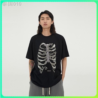 เสื้อยืดผ้าฝ้ายพิมพ์ลายคลาสสิก010BONELESS mutant skeleton พิมพ์เสื้อยืดแขนสั้นแบรนด์ฤดูร้อนใหม่สบายๆผ้าฝ้าย tee couple