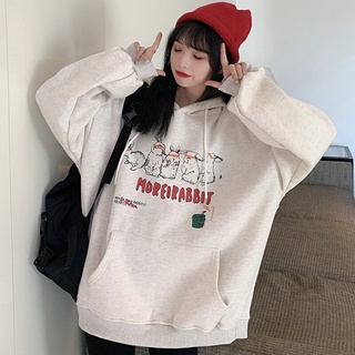 NIT เสื้อฮู้ดพิมพ์ลายกระต่าย,เสื้อฮู้ดแฟชั่นเกาหลีไซส์ใหญ่สไตล์ฮาราจูกุญี่ปุ่น