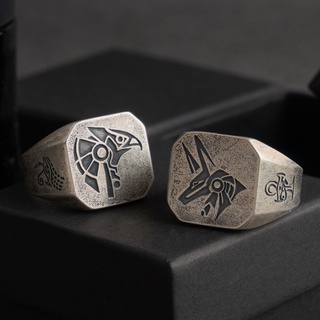 ใหม่ แหวนแฟชั่น ลายเทพเจ้าอียิปต์ Horus and Anubis สไตล์วินเทจ พังก์ ปรับขนาดได้ เครื่องประดับ ของขวัญ สําหรับผู้ชาย