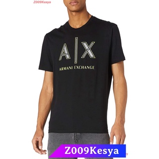 Z009Kesya เสื้อยืดสีพื้นไซส์ใหญ่ AX Armani Exchange Mens Neon Logo Cotton Jersey T-Shirt sale Armani Exchange~iG