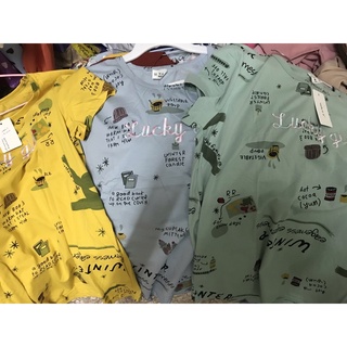 เสื้อยืดคอตตอนพิมพ์ลายปักอกลายสวยมาก