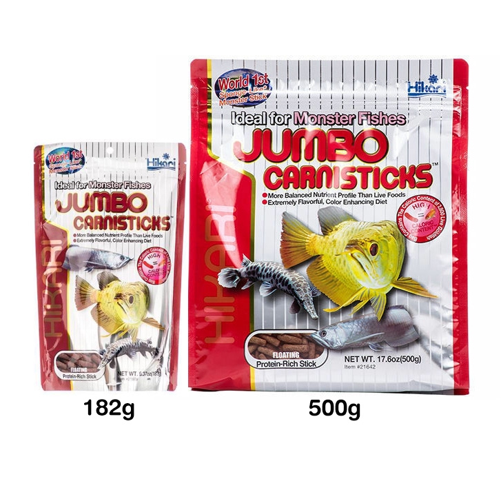 Hikari Jumbo CarniSticks อาหารปลาฮิคาริ อาหารปลาเขตร้อนขนาดใหญ่ เช่น อโรวานา ปลาขนาดใหญ่ที่กินเนื้อ เม็ดใหญ่ ลอยน้ำ (182