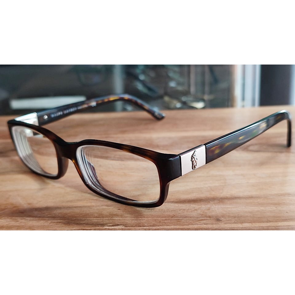 Ralph Lauren POLO 2045 size 54-16-140 mm made in Italy Eyeglasses Frames Tortoise Rectangle กรอบแว่นตาของแท้มือสอง