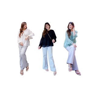 โปรโมชั่น : MASS Plus Collection  เสื้อแขนยาวอัดพลีท คอกลม ใส่ทำงานได้ - Top Chiffon 3 สี