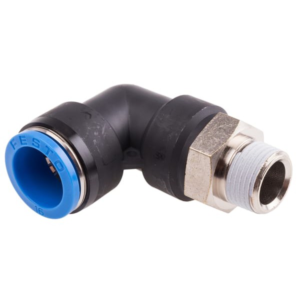 Festo Spiral-to-Tube Pneumatic Elbow Fitting R 3/8 to Push In 16 mm, QS Series, 14 bar (QSL-3/8-16)