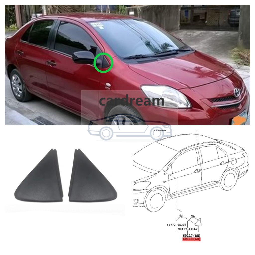 แผงเสากระจกมองหลัง ทรงสามเหลี่ยม สําหรับ TOYOTA vios NCP93 2008 2009 2010 2011 2012 2013 ชิ้นส่วนเลขที่:60118-52040（good quality）
