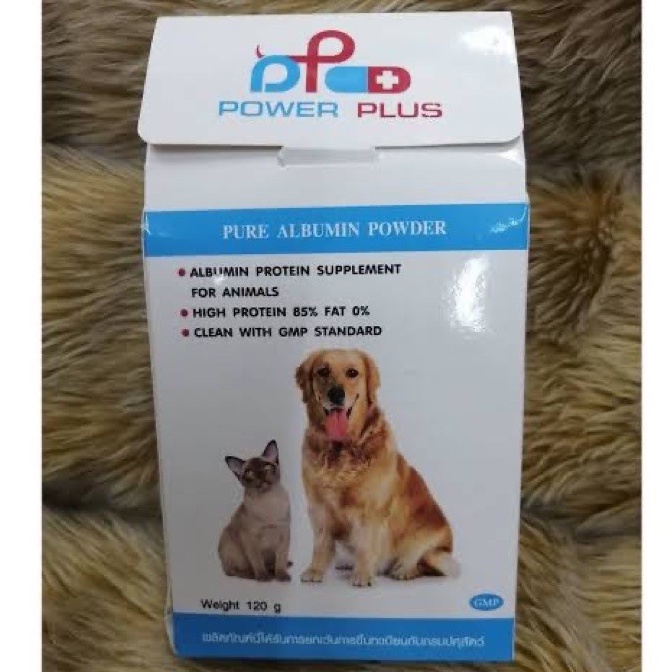 Power Plus Pure Albumin Protein Powder 120g (Exp.07/2025) อาหารเสริมโปรตีนสกัดเข้มข้น แบบผง บำรุงสัตว์ป่วย พักฟื้น