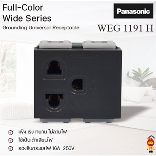 Panasonic เต้ารับเดี่ยว เสียบขากลมแบน มีกราวด์ รุ่น WEG 1191 H สีเทา